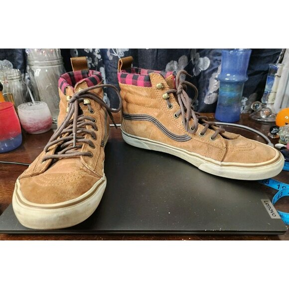VANS Sk8-Hi MTE-1 Buffalo Plaid Suede Leather Ginger Glazed Brown Mens Size 12 - Picture 1 of 9